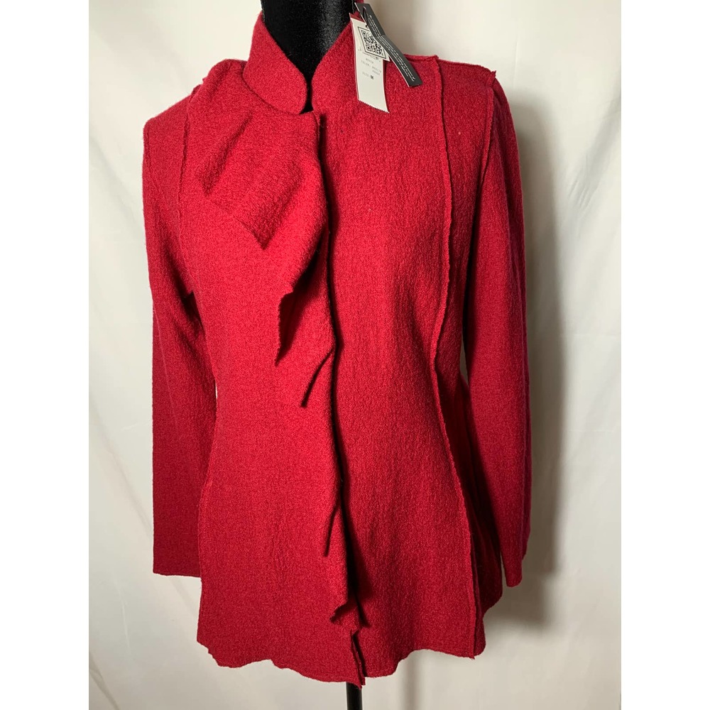 NWT Love Scarlett Crimson Red Long Sleeve Ruffle Front Shirt Jacket Sz M
